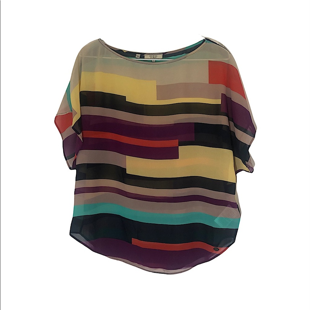 Guess Color-block See-through Chiffon Blouse